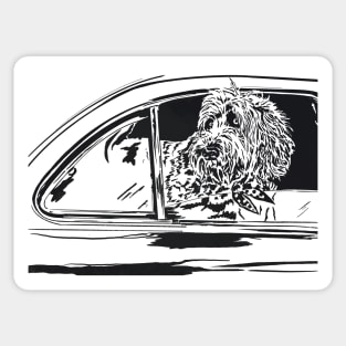 Labradoodle in a Car Linoprint Sticker